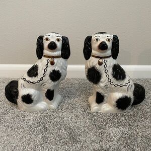 Rare Old English Staffordshire Ceramic Spaniel Dog Statuettes